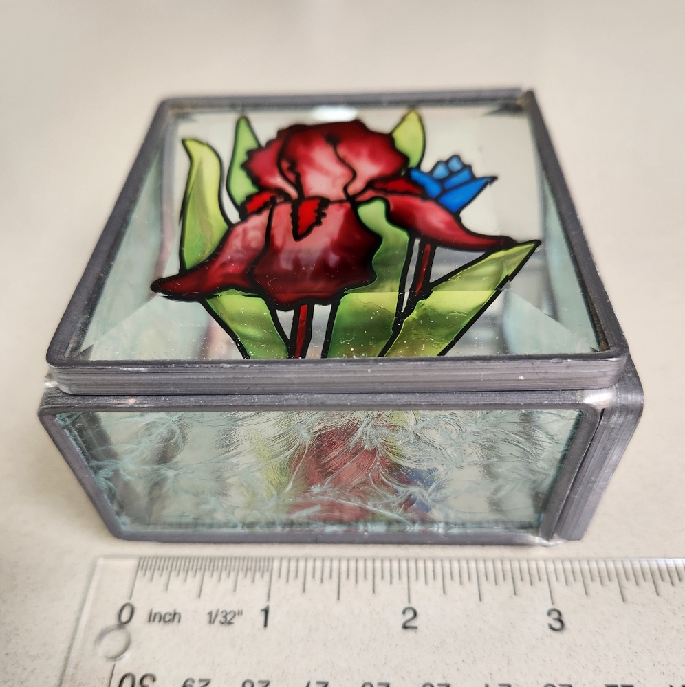 Vintage Stained Glass Flower Design Jewelry Box